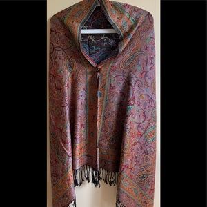 Pink&black Reversible Paisley Pashmina Silk Shawl .Scarf .Wraps.Head Cover